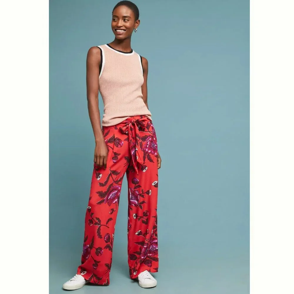 Anthropologie Margo Wide Leg Trousers Boho Floral Pants Flowy Straight Feminine - Picture 11 of 11